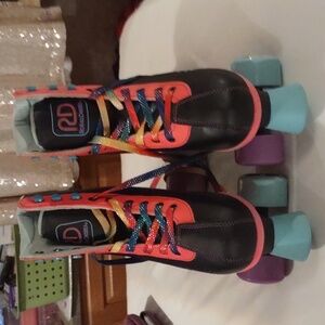 Colorful Roller Skates with Purple and Blue Wheels